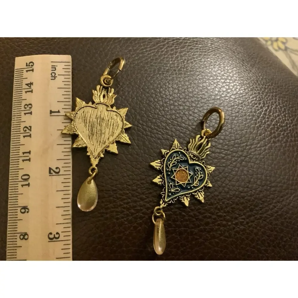 Free People Heart Star Moon Earrings Hoop Gold Celestial Boho Flower Southwest